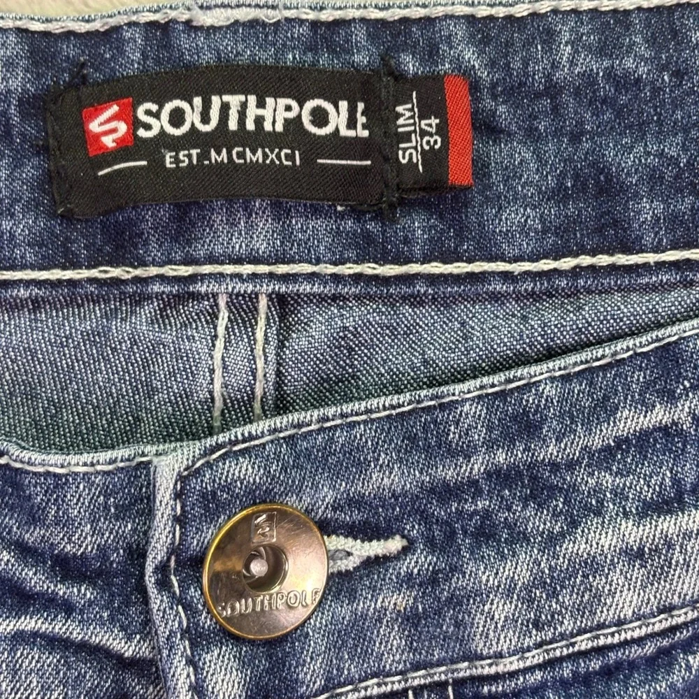 Southpole Mens Slim Denim Shorts Sz 34 Blue Faded Stretch Streetwear Urban